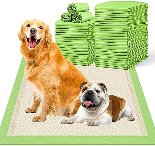  MIZOK Bamboo Dog Pads Odor Eliminating 36x36in XXXL Dog Training Pads, 11 Cups Super Absorbent Leak-Proof Dog Pee Pads With Adhesive Tabs, Disposable Green Color (30 Counts)