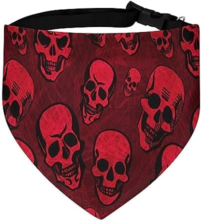 GENERIC Red Skulls On Dark Texture Background Pet Bandana Collar - Scarf Collar - Art Dog Bandana Minimal Head Cicumference