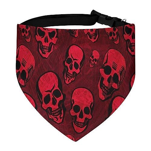 GENERIC Red Skulls On Dark Texture Background Pet Bandana Collar - Scarf Collar - Art Dog Bandana Minimal Head Cicumference