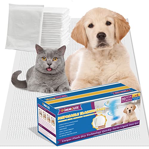  IMMCUTE Dog Pee Pads 23"x36" -30 Count | Puppy Pee Training Pads Super Absorbent & Leak-Proof | Disposable Pet Piddle And Potty Pads For Puppies | Dogs | Doggie| Cats | Rabbits