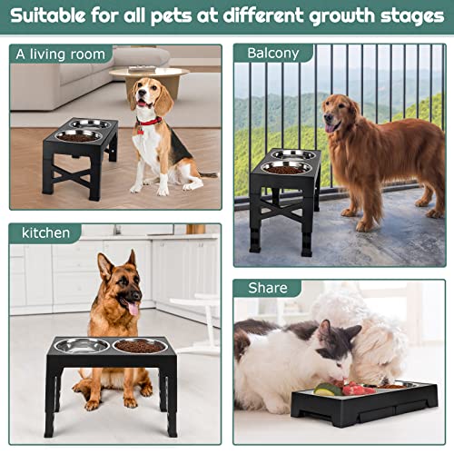  ODRIEW Elevated Dog Bowls, 5 Adjustable Heights Raised Dog Bowl Stand With 2 Stainless Steel Dog Food Bowls, Tiltable Neck Guard Dog Bowl Stand For Small Medium Large Pets Dogs And Cats