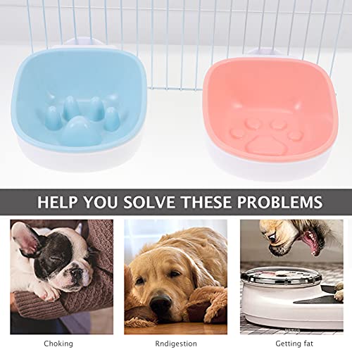  Ceramic Dog Bowls 2pcs Dog Slow Feeder Bowl Slowing Feeding Food And Water Dish Pet Hanging Bowl Eating Feeder Container For Puppy Kitten Cage Accessory Silicone Dog Bowl
