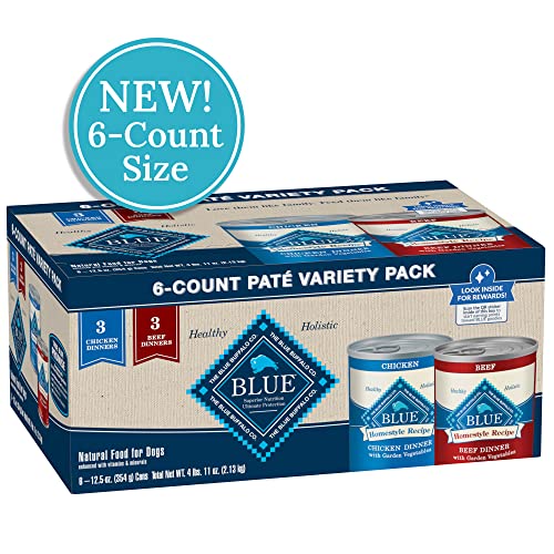  Blue Buffalo Homestyle Recipe Chicken & Beef Pate Wet Dog Food Variety Pack For Adult Dogs, Whole Grain, 12.5 Oz. Cans (6 Pack)