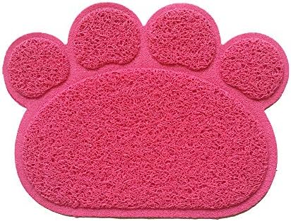  IHOO Pet Feeding Mat Cats Dog PVC Pads Non-Slip Puppy Kitten Dish Bowl Food Water Cat Litter Placemat Mat Paw Shape,1Pcs Red