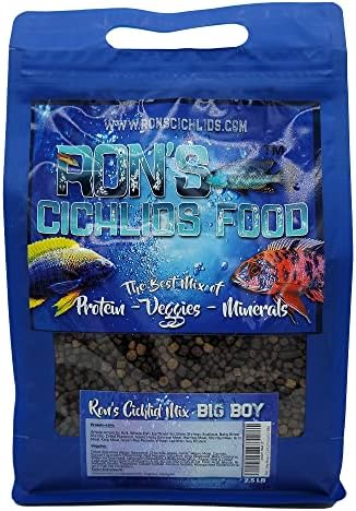  Ron's Cichlid Fish Food For African Cichlids, Tetras & Other Tropical Fish, Premium Food For Brighter Colors, Healthier Fish & Cleaner Tanks, Pellets Made With Real Shrimp & Natural Ingredients, 1 LB