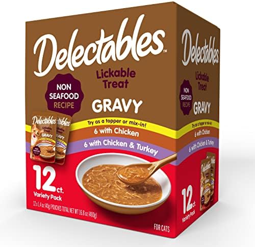  Hartz Delectables Gravy Non-Seafood Lickable Wet Cat Treats, Chicken, 12 Pack
