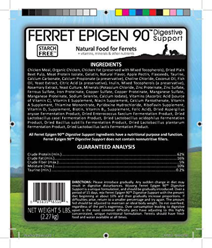  Wysong Ferret Epigen 90 Digestive Support - Starch Free Dry Natural Food For Ferrets,5 Pound (Pack Of 4)