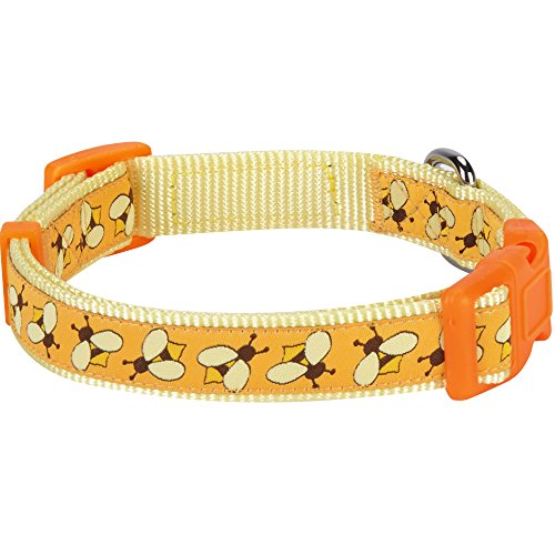  Blueberry Pet Essentials 10 Patterns Statement Busy Bees Designer Adjustable Dog Collar, Large, Neck 18"-26"