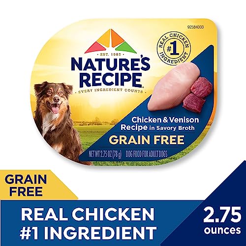  Nature’s Recipe Grain Free Wet Dog Food, Chicken & Venison Recipe, 2.75 Ounce Cup (Pack Of 12)