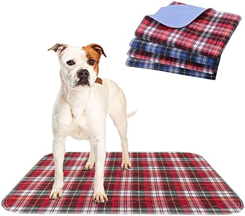  KOOLTAIL Washable Pee Pads For Dogs - Waterproof & Non-Slip Plaid Puppy Potty Training Pads, Reusable Whelping Pads, Dog Food Feeding Mat,Blue & Purple & Brown
