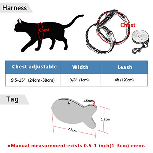  Kuntrona Nylon Cat Harness And Leash Set Customized Cats Kitten Harnesses With Id Tag Anti Lost Name Tag Blue S