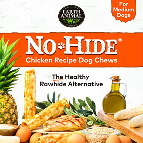  EARTH ANIMAL No Hide Medium Chicken Flavored Natural Rawhide Free Dog Chews Long Lasting Dog Chew Sticks | Dog Treats For Large Dogs | Great Dog Chews For Aggressive Chewers