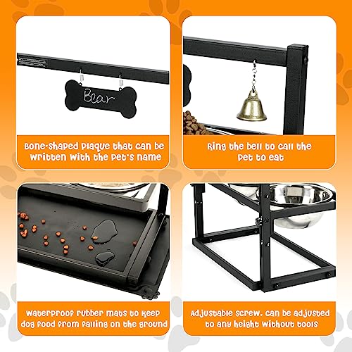  SHAINFUN Elevated Dog Bowls For Large Sized Dog,Raised Dog Bowl Stand Adjusable Height With Two 1.7L Stainless Steel Dog Food Bowls And Spill Proof Mat, Dog Bowls For Large And Medium Dogs.