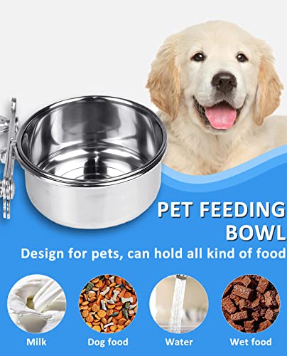  BNOSDM (6.3''x2.36'') 2 Pack Dog Crate Food Water Bowls Stainless Steel Dog Bowl Dish For Cages Non-Spill Hanging Metal Puppy Kennels Bowls For Puppy Medium-Sized Dogs Cats
