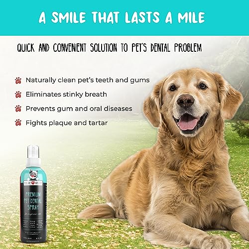  Premium Pet Dental Spray (Large - 8oz): Eliminate Bad Dog Breath & Bad Cat Breath! Fights Plaque, Tartar & Gum Disease Without Brushing! Add To Water! Digestive Aid!