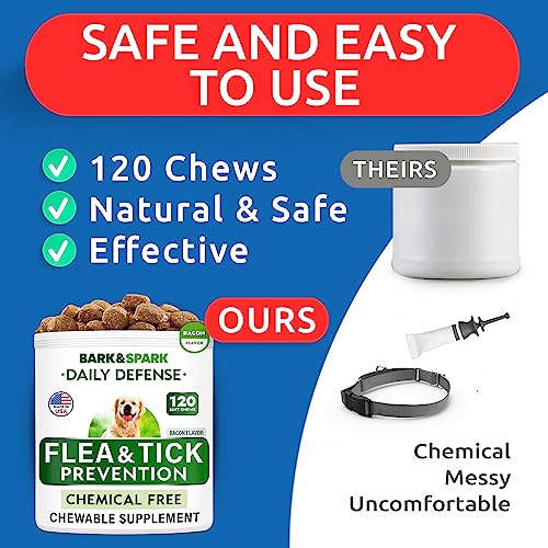  Flea And Tick Prevention For Dogs Chewable Tablets - All Natural Flea & Tick Chews - Flea Chewables Pills For Dogs - All Breeds And Ages - Made In USA - Bacon - 120 Treats