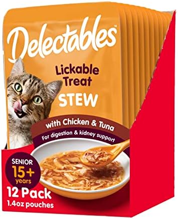  Hartz Delectables Stew Senior Lickable Wet Cat Treats, Multiple Flavors 1.4 Ounce (Pack Of 12)