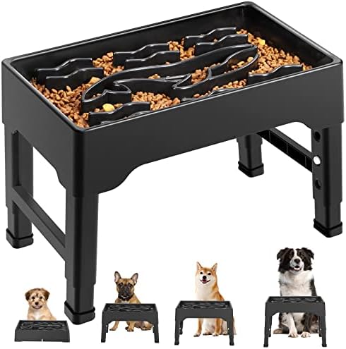  Tivray Elevated Slow Feeder Dog Bowls For Large Dogs, 2.2L Large Capacity Raised Slow Feeder Dog Bowls With 4 Adjustable Heights, Non-Slip Dog Food Bowl Stand Slow Eating Bowl Prevents Choking, Black