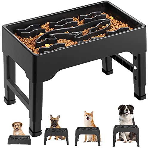  Tivray Elevated Slow Feeder Dog Bowls For Large Dogs, 2.2L Large Capacity Raised Slow Feeder Dog Bowls With 4 Adjustable Heights, Non-Slip Dog Food Bowl Stand Slow Eating Bowl Prevents Choking, Black