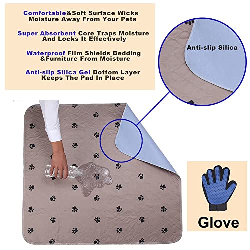  Washable Dog Pee Pads With Puppy Grooming Gloves,Puppy Pads,Reusable Pet Training Pads,Large Dog Pee Pad,Waterproof Pet Pads For Dog Bed Mat,Super Absorbing Whelping Pads