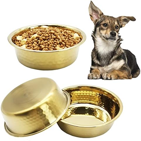  Kathson 3pcs Premium Stainless Steel Dog Bowls, Hammered Thickened Metal Dog Bowl Feeding Or Water Bowls For Small/Meidum/Large Sized Dogs&Cats Stackable Metal Cat Bowl Dishwasher Safe