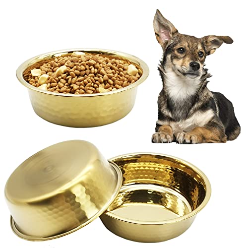  Kathson 3pcs Premium Stainless Steel Dog Bowls, Hammered Thickened Metal Dog Bowl Feeding Or Water Bowls For Small/Meidum/Large Sized Dogs&Cats Stackable Metal Cat Bowl Dishwasher Safe