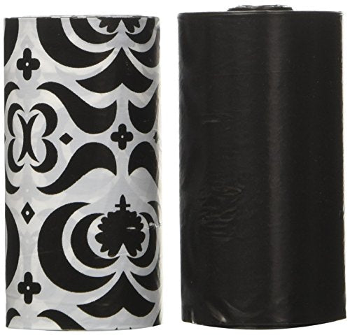  NANDOG Pet Gear 16 Pack Waste Bag Replacements, Black/White Damask
