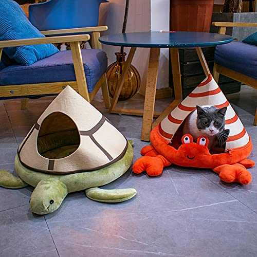  JENPECH Lovely Turtle/Hermit Crab Shape Cat Bed - Semi-Closed Detachable Comfortable Cat Nest For Pet - Soft Warm Pet Nest Dog Cat Bed Flannel Cat House B 16.93" X 12.4"