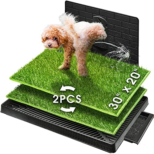 Hompet Dog Grass Pad With Tray Large, 2 Pcs Artificial Grass Training Pads With Pee Baffle Patch Puppy Turf Potty For Indoor And Outdoor Use, Ideal For Small And Medium Dogs (30"×20")