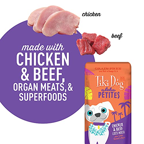  Tiki Pets Tiki Dog Aloha Petites Gluten & Grain Free Wet Food In A Pouch For Adult Dogs With Shredded Meat & Superfoods, 3.5oz 12pk, Chicken & Beef Lomi Lomi, 3.5oz (12 Pack)