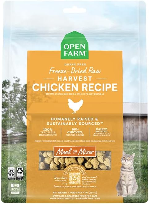  Open Farm Harvest Chicken Recipe Freeze Dried Raw Morsels For Cats, 9oz
