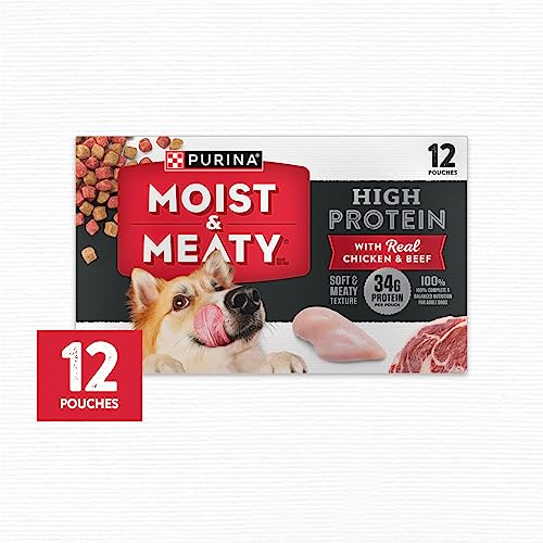  Purina Moist And Meaty High Protein Dry Dog Food With Real Chicken And Beef Dog Food Pouches - (4) 72 Oz. Boxes