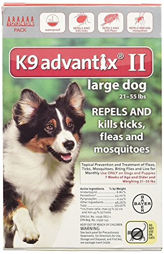  Advantix II Flea Drops,Tick Control K9 For 6-Month Dogs 21-55 Lbs (Red) 6 Doses