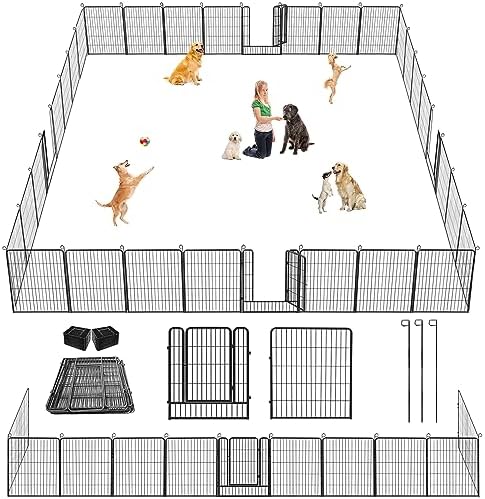  Jhsomdr 40" Outdoor Dog Fence Portable Dog Playpen For Small Medium Large Dogs, Dog Kennel Outdoor 28 Panels Pet Playpen Heavy Duty Dog Play Pens For Puppys Dog Fence For RV Camping