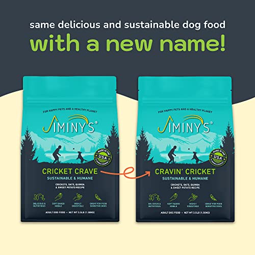  Jiminy's Dry Dog Food - Hypoallergenic Dog Food, 100% Made In The USA, Gluten-Free, Sustainable, Sensitive Stomach Dog Food, High Protein - Cravin' Cricket Insect Protein Oven-Baked Dog Food 10 Lb Bag