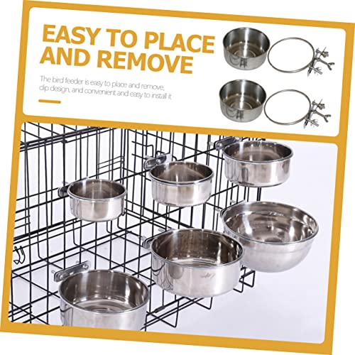  Bird Cage Mount Bowl Stainless Steel Dog Bowls 2pcs Feeder Silver Alloy Stainless Steel Rabbit Food Metal Bird Feeder