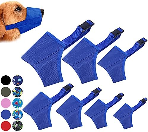 Coppthinktu Dog Muzzle Suit, 7PCS Dog Muzzles For Biting Barking Chewing, Adjustable Dog Mouth Cover For Small Medium Large Dogs, Soft Comfortable Dog Muzzle For Long Snout