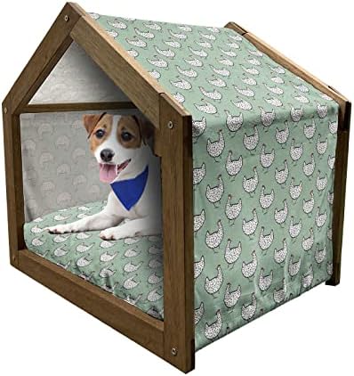  Lunarable Farming Wooden Pet House, Organic Cucumbers Dill Pickles Healthy Food Vegetables Salad Homemade, Outdoor & Indoor Portable Dog Kennel With Pillow And Cover, Large, Fern Green And Emerald