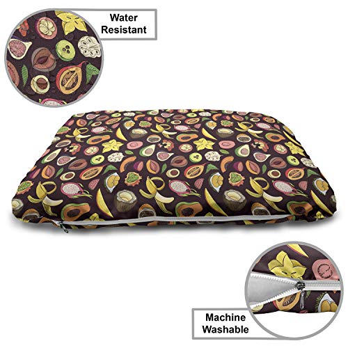  Lunarable Tropical Pet Bed, Juicy Veggie Food Pattern On Dark Background Exotic Arrangement Cartoon, Chew Resistant Pad For Dogs And Cats Cushion With Removable Cover, 24" X 39", Multicolor