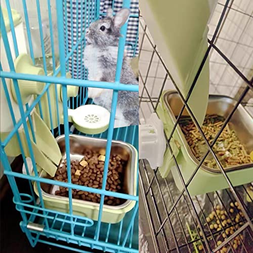  MUYG Rabbit Hanging Automatic Feeder Pets Food Bowl For Cages Pet Cage Gravity Feeder Bunny Removable​ Food Dispense For Small Animals Puppies Chinchilla (Green)