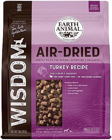 EARTH ANIMAL Wisdom Air Dried Dog Food | Turkey Recipe Premium Natural Dog Food | All Breeds & Ages | Made In The USA | 2 Pound Bag