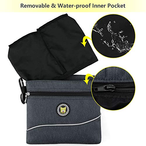  Viklluyr Dog Treat Pouch Bag With Magnetic Closure, 2 Zip Pockets, Dog Food Bag With Removable Inner Pocket, Padded Shoulder Strap, Perfect Food Bag For Agility Training - Including Carabiner