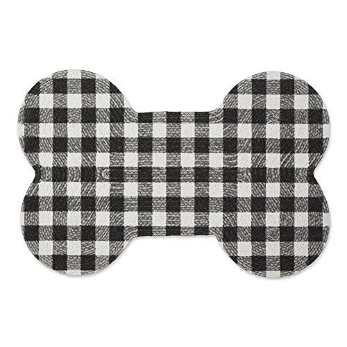  Bone Dry DII Braided Pet Mat Collection 100% Cotton, Bone Shape, Black/White Buffalo Check