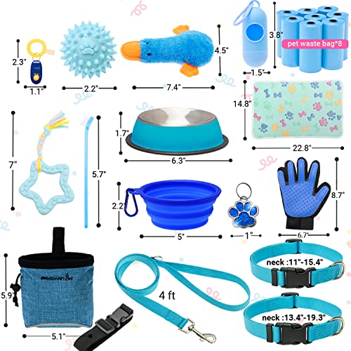  Puppy Starter Kit For Small Dog - 26 Pcs Dog Toys, Collar, Leash, Puppy Training Cilcker, Treat Bag, Poop Waste Bag With Dispenser, Blanket, Grooming Glove, Food Bowls, Toothbrush, ID Tag, Etc