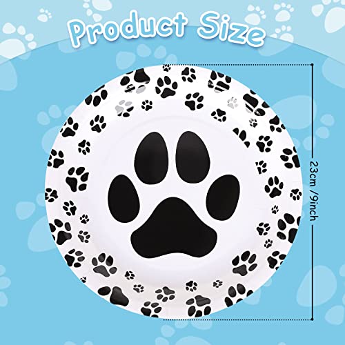  Whaline 50Pcs Dog Paw Paper Plates Disposable Cute Pet Paw Prints Plates 9 Inch Black White Party Tableware Plates For Dog Birthday Puppy Theme Party Pet Lover Supplies