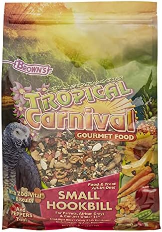  F.M. Brown's Tropical Carnival Gourmet Bird Food For Parrots, African Greys, And Conures Under 13", Probiotics For Digestive Health, Vitamin-Nutrient Fortified Daily Diet - 5 Lb.