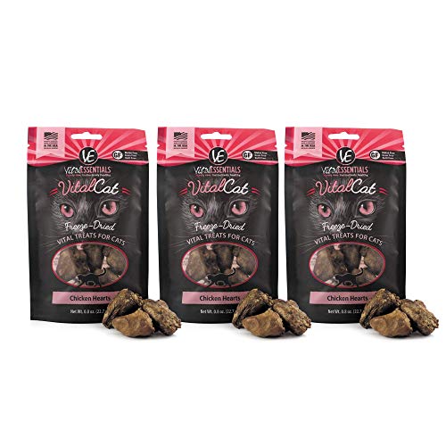 Vital Cat Premium Freeze Dried USA Made Grain Free Chicken Hearts Cat Treats For Training -Travel - Treating - .8 Oz Resealable Bag
