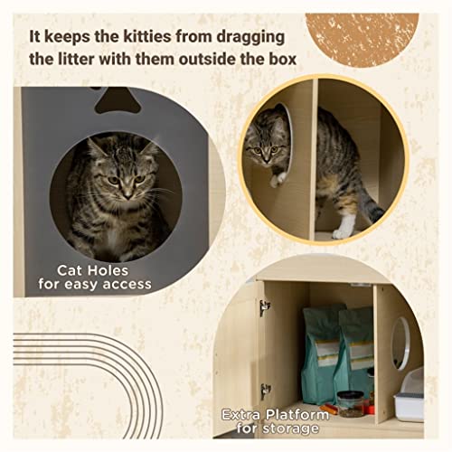  ACQUIRE 3 In 1 Litter Box Enclosure Hidden Kitty House Cat Tree, Cat Washroom Storage Bench With Double Doors, Multiple Layers