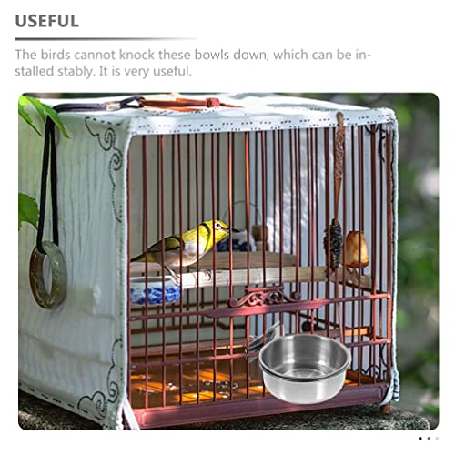  POPETPOP 3pcs Bird Feeding Dish Cups Stainless Steel Parrot Feeding Cups With Clamp Holder Animal Cage Water Food Bowl Bird Feeder Hanging For Cockatiel Parakeet Small Animal