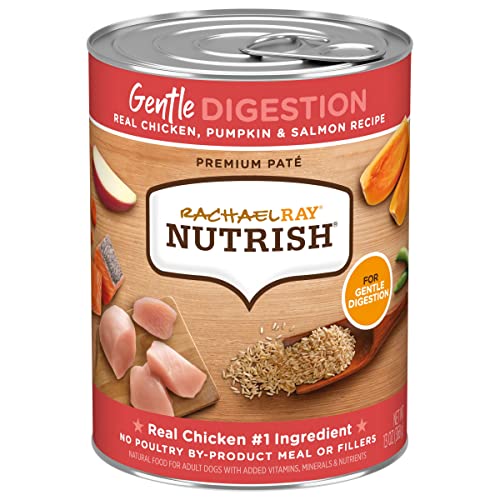  Rachael Ray Nutrish Gentle Digestion Wet Dog Food, Real Chicken, Pumpkin & Salmon, 13 Ounce Can (Pack Of 12)